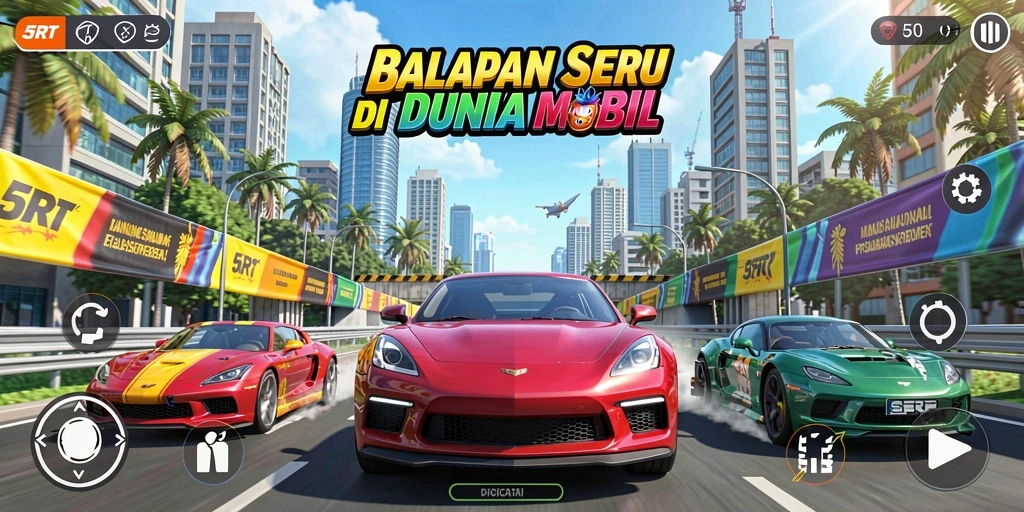 Screenshot utama 5RT menampilkan adrenalin tinggi saat balapan.