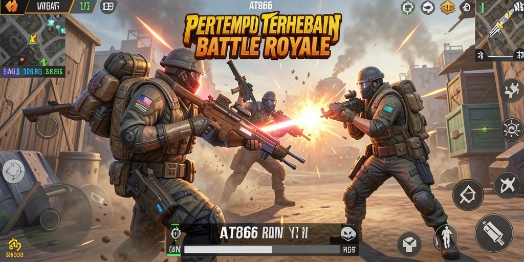 Tangkapan layar AT866 menampilkan aksi seru pertempuran Battle Royale.