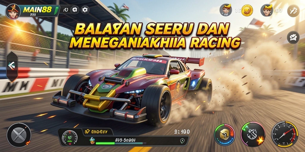 Screenshot gameplay MAIN88 menampilkan aksi balapan mendebarkan di trek.
