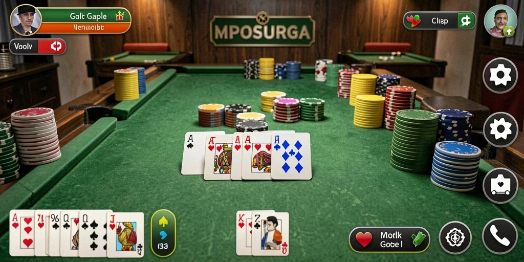 Screenshot gameplay MPOSURGA yang menampilkan aksi seru permainan Gaple.