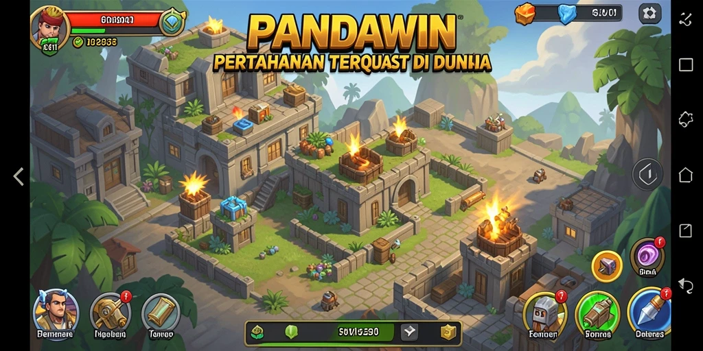 Tampilan gameplay menegangkan dalam PANDAWIN Tower Defense.