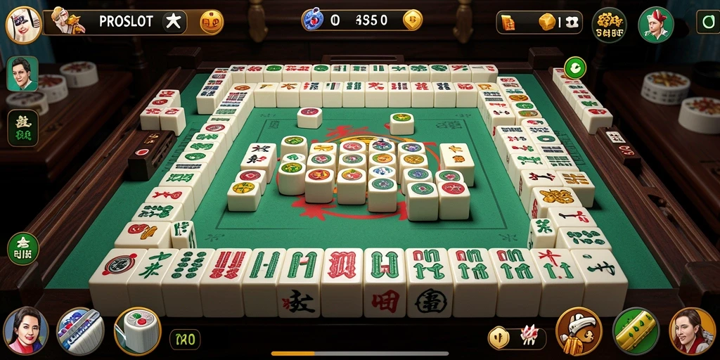 Tampilan gameplay menakjubkan dari PROSLOT dengan ubin Mahjong.