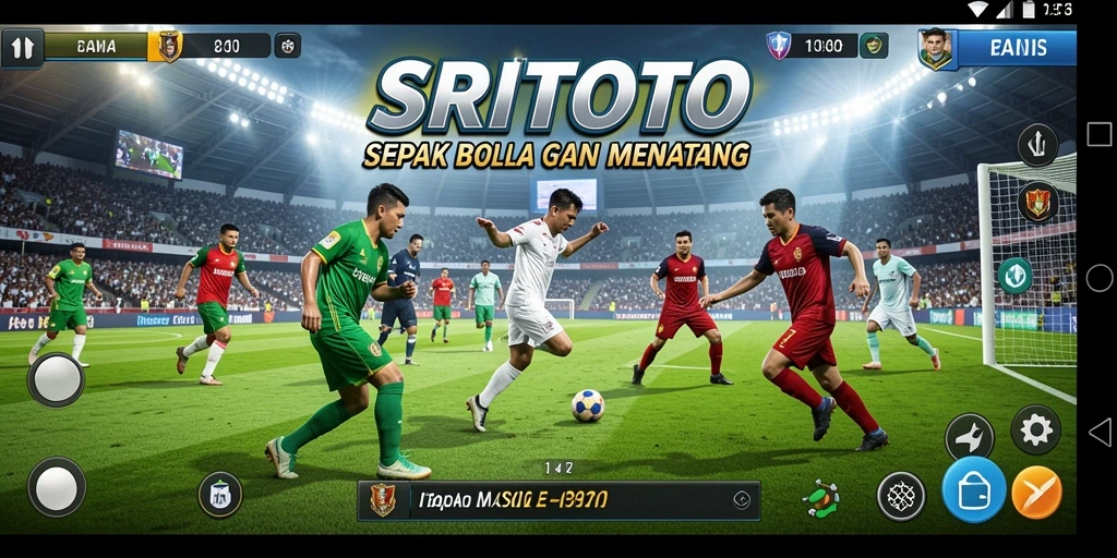 Tampilan gameplay menegangkan dalam SRITOTO saat pertandingan sepak bola.