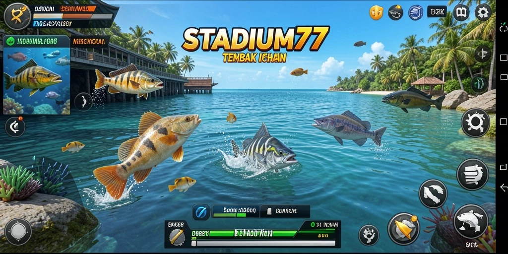 Tampilan gameplay STADIUM77 dengan ikan berwarna-warni yang beragam.